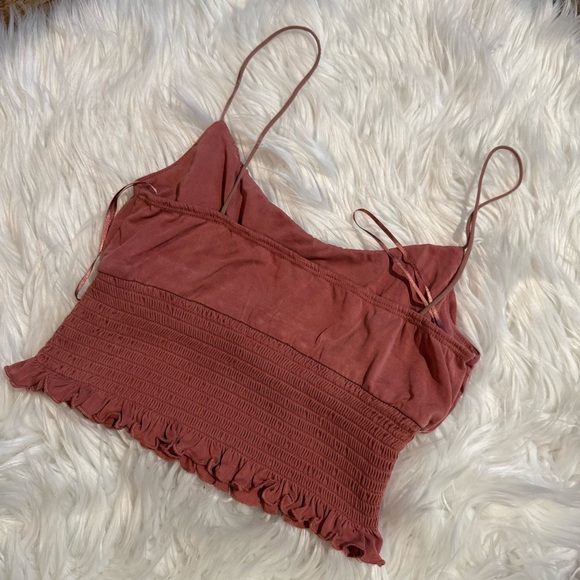 Rust Smocked Crop Cami Top Women’s Small Adjustable Straps Ruffle Hem Boho - Picture 2 of 4